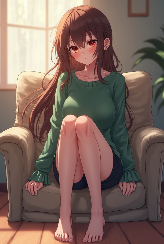 anime woman showing feet