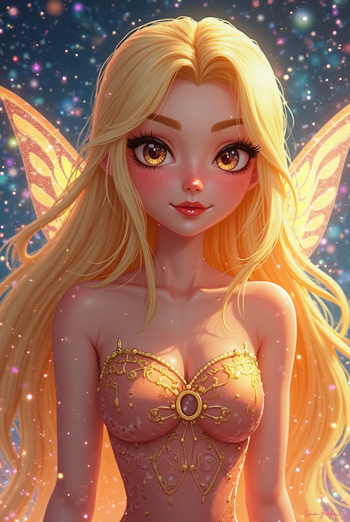 (ultra realistic,32k, masterpiece:1.2),(high detailed skin:1.1),( high quality:1.1),
<lora:WinxClubEnchantixStella:0.8>Stella,(mascara, long lashes:1.1), blonde hair, yellow eyes, wings, midriff, orange top, skirt, very long hair,twintails,thighhighs, starwhisper sanctuary, celestial whispers, guiding constellations, sacred retreat, blurry background,,(looking at viewer, Bend forward:1.1),, (huge breast,large breast:1.2),<lora:add_detail:0.84>,
(neon light:1.1),
