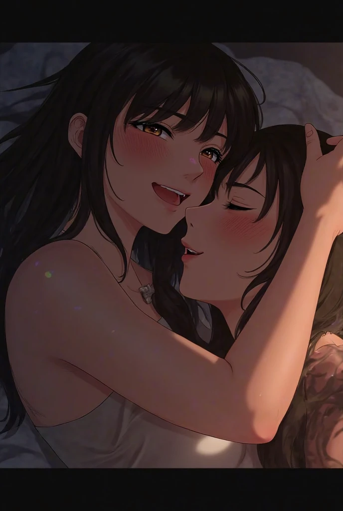 nsfw, Masterpiece, top quality, highly detailed, (chiaroscuro style:1.4), (realistic style:0.8), backlighting, two beautiful girls, young beautiful mature lesbian couple,
(Completely naked:1.8),
sweaty bare skin,
(put their faces together and shyly smile at the camera:1.2), upper body shot,
Close-up of their naked bust, at the tropical beach in dark sunset under palm trees, 

