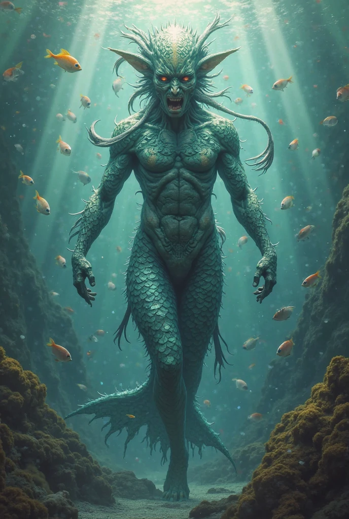 masterpiece, best quality, a [(mermaid:1.1):deep1full:0.7] sitting on a rock, deep1full, teeth, night time, full moon, tail <lora:deepone-beta1-000012:1.2>