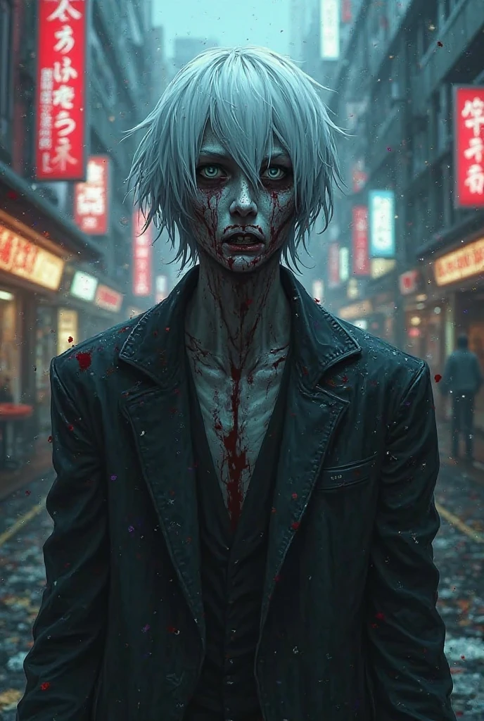 A zombie,The background is a dimly lit street