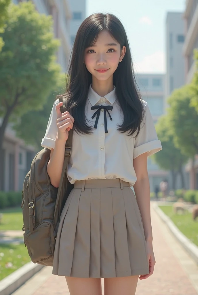 Alafed Asian girl sitting on bench in school uniform, Surrealism female students, girl in uniform, Surrealism female students, Beautiful Anime High School Girls, Wearing a Japanese school uniform, Realistic schoolgirl, in school uniform, Japanese school uniform, in school uniform, cute female student, japanese girl school uniform, portrait of high school girl, Female Student