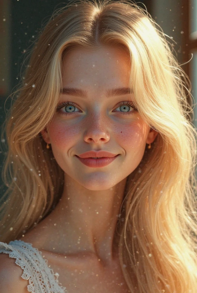(Full body shot) naked, sexy teen, petit body, cute, blonde, perfect bright eyes, natural beauty, messy wet hair, shy, little freckles, taking a shower in the morning, realistic water, perfect cute face,