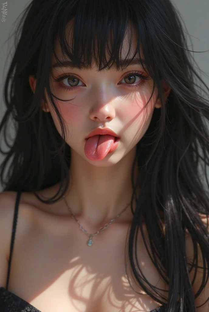 1 girl、flying debris、、Award-winning photo、Very detailed、Big double eyelids、nose、The focus is on the mouth、close-up focus on face))、Woman with open mouth and closed eyes、18-year-old、Black Hair、tears,