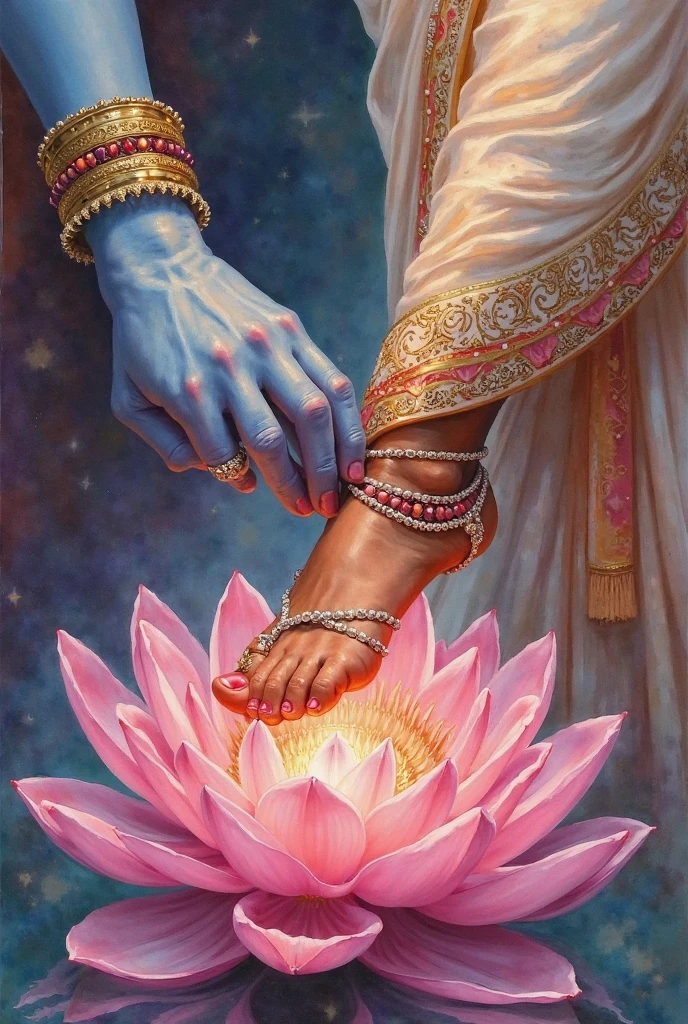 Painting depicting a man, holding a woman's legs with his hand, The Art of the Legs, beautifully painted, Religious painting, Kalighat is very detailed, beautiful image, Max Dotenday, Hindu art, Historical painting, Indian art, Archan Nair, inspired by Raja Ravi Varma, Kaligat, by Jan Rustem, a goddess