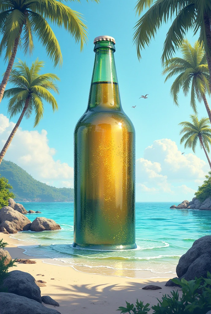 super realistic image, perfect details, naked woman buttocks, well toned, the skin on the buttocks bristling, the nagas with dew drops, with a can of beer between the buttocks, The beer can is white, The beer can has no labels, The beer can is sweaty and has drops of dew, The can of beer is very cold, the background is a sunset, on the beach, the skin is brown, the woman's hands are not visible, The beer can is standard size