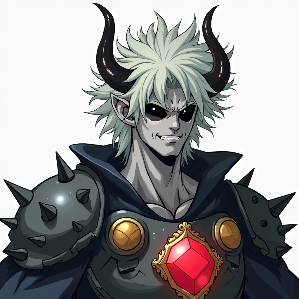a mask completely destroyed and fragmented, completely glued together and with a broken horn appeared from the forehead ,hollow mask, bleach anime