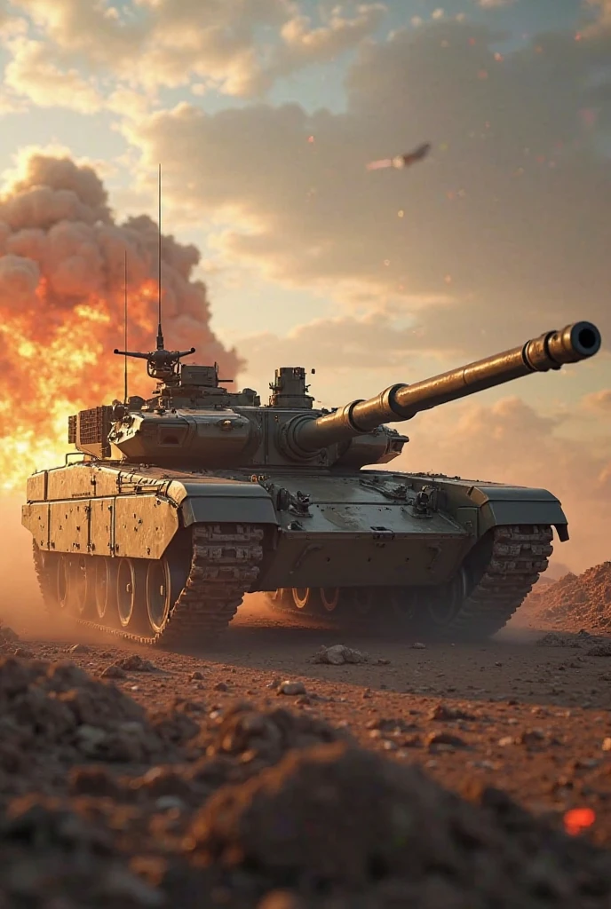 (RAW photo, realistic photo, high quality, masterpiece), caterpillar track, space tank with heavy armour shield, moving in space, fast, very fast, shooting laser, cyborg, smoke and dust behind, earth in the sky, ruins in background 