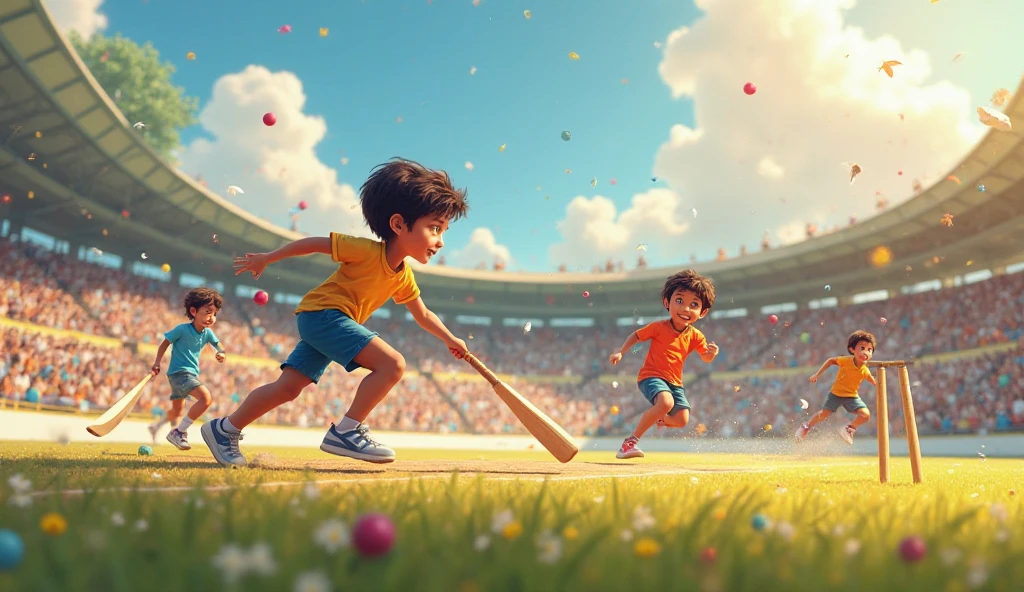 Boys are playing cricket at stadium in 

