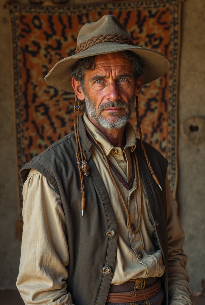 (Professional 3D rendering:1.3) de (Realistic:1.3) , The Prodigal Son, a biblical character, is described as a young man in his 20s, with a robust appearance, cabelo escuro e barba aparada, typical of the inhabitants of the Middle East at the time. He wears simple clothes of linen or wool, with worn leather sandals, reflecting the rural dress style of the region. The backdrop is a thriving farm with fields of undulating wheat, oliveiras e um celeiro de pedra. The story takes place in a period when life in the countryside was marked by hard work, Family traditions and the search for a better life in the city.