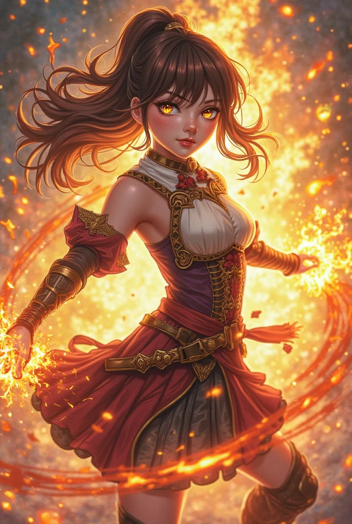 "Create an image in the style of a fantasy world, depicting an agile a woman with their fists burning in magical electric. Surround the burning fist with swirls, creating a captivating and dynamic scene that shows their power and mastery of magic.", (electric, magic, sexy colors dress, sexy muscular:1.2, big legs, long black hear, masterpiece, best quality, masterpiece, best quality, feminine focus)