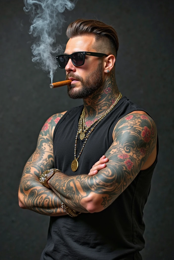 1man, persona cut in with speed lines and ripped apart,intricate detail, tatoo on body, photorealistic, dynamic lighting, extremely detailed, realistic, reflective blue sunglasses, menacing, sharp focus,yakuza man looking down on viewer smoking cigar, expensive clothing,detailed body, detailed face, serious look, text, writing, epic, from side