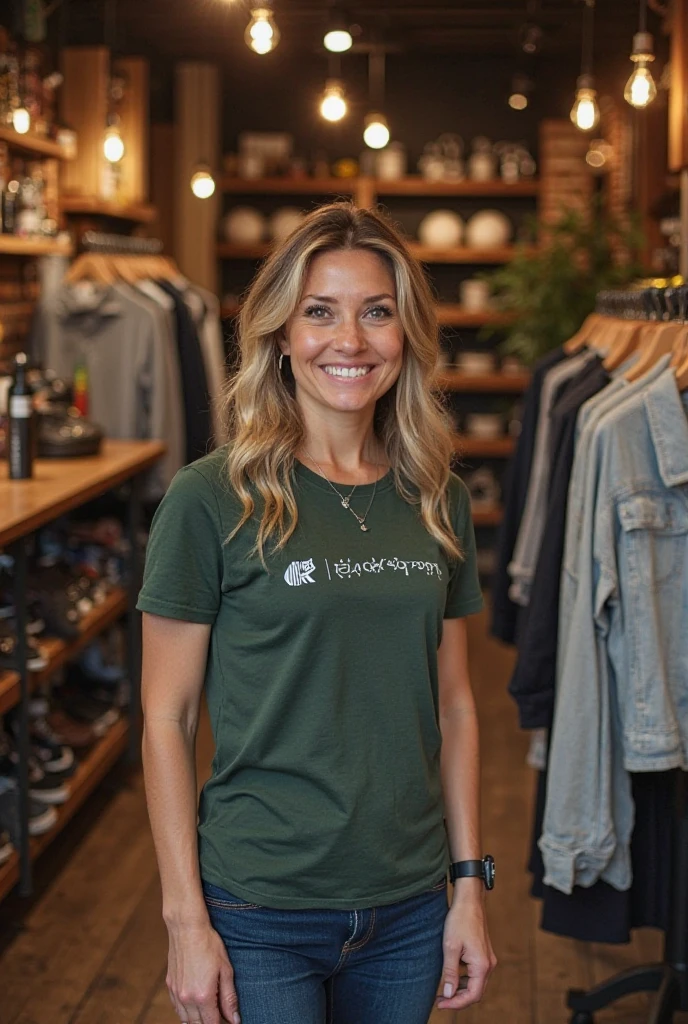 <lora:VC:1.0> masterpiece, best quality, detailed face, 1girl, realistic, solo, a 40 year old, mature, v1873c, long_hair, blonde_hair, with a Tennis Court Green t-shirt, jeans posing for a picture , closet