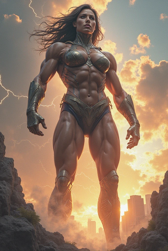 full body standing symmetrical beautiful woman, hyper realistic, 1girl, Asgard, Valkyrie, Lady Knight, correct anatomy, epic fantasy digital art, tmasterpiece, 8k, high definition resolution, detailed drawing, superior quality, epic composition, muscular body, muscular turned arms behind body,