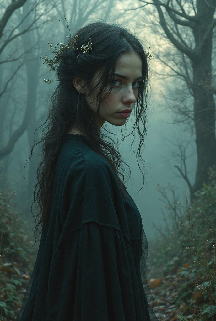 A girl with beautiful detailed eyes, long eyelashes, and beautiful detailed lips, trapped in a dark and eerie garden at night. She is wearing a flowing dress and looks scared. The garden is filled with twisting and gnarly trees, casting eerie shadows all around. The ground is covered in overgrown vines and the air is thick with fog. The girl is surrounded by darkness, with only pockets of moonlight highlighting her face and the garden. The color palette is dark and desaturated, with deep blues and purples dominating the scene. The lighting is soft and moody, emphasizing the eerie atmosphere. The artwork is made in a photorealistic style, with ultra-detailed textures and sharp focus. The overall quality of the image is at its best, with a 4K resolution and vivid colors.