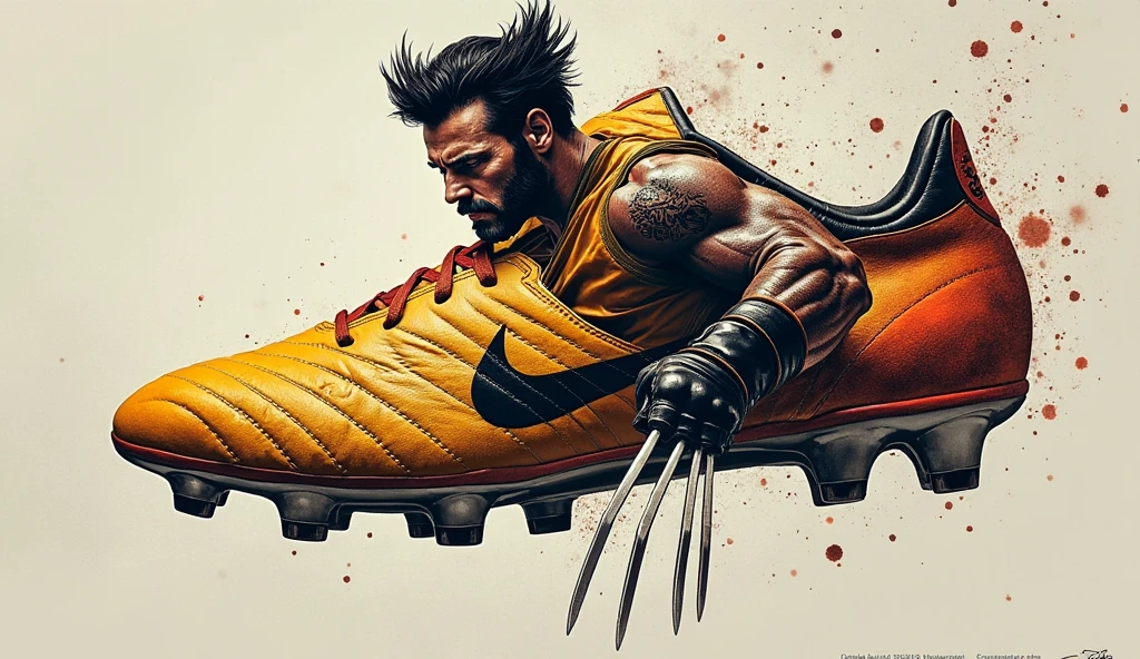Fais-moi une photo du personnage volverin assis sur le signe adidas