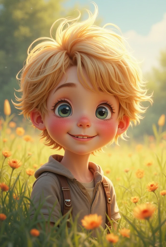 Boy With Blonde Hair Grey Eyes Wearing Red Shirt
