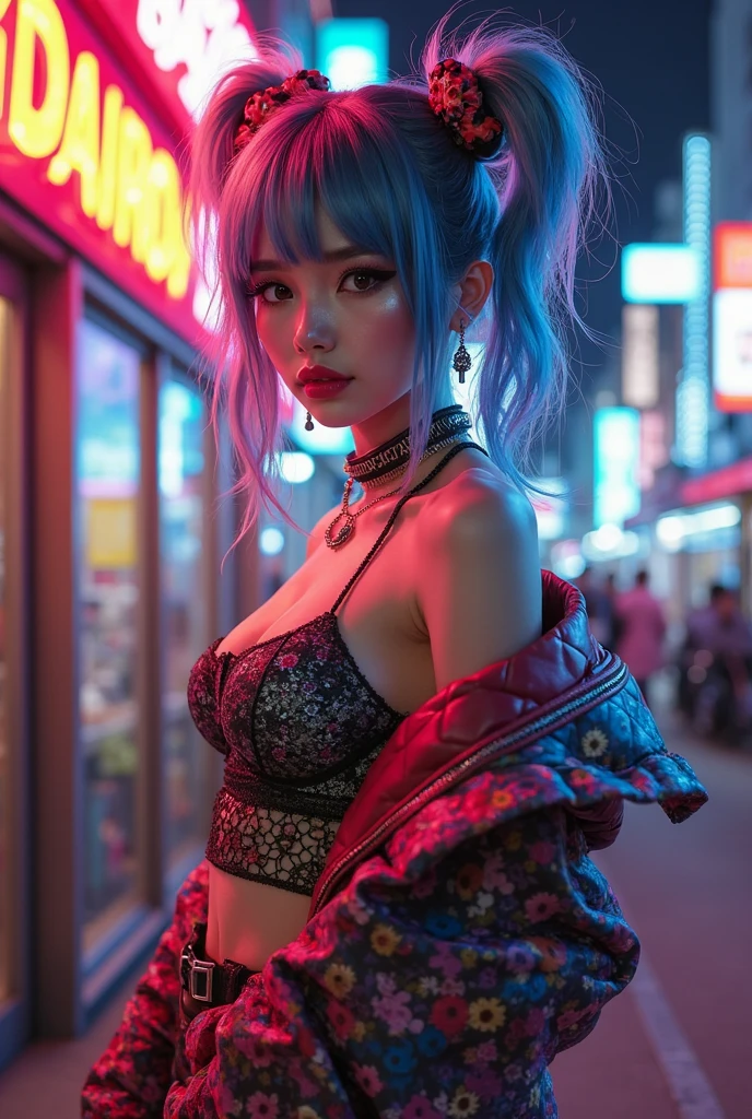 Cute 小of cartoon ,(((小of ,Small of body,))),(((6 years old))),((extremely Cute and beautiful Liquid paint hair haired anime girl walking down the street)),
(((flat chest))),Sagging of breasts,short hair,(((Liquid paint hair:1.1,neon purple hair|Neon pink hair|neon blue hair|neon aqua hair|purple hair|purple hair|fluorescent blue hair|Amethyst hair|neon lights hair|bright pink hair :1.5,Bright hair: 1.3,hair made of paint,Can resist gravity,Thick and runny,paint splatter:1.3,Shiny hair: 1.3,Vibrant Colored Hair))),((heterochromia,Eyes 1 purple,Eyes 2 pink,Upturned eyes:1.3,Perfection of eyes,Beautiful and delicate eyes,Rainbow glow Super detailed of deep pink and purple eyes:1.1,Gradient eye:1,Delicate beauty of eyes:1,Symmetry of eyes:1,There is a big bright spot on the eye:1.2)),((胖of)),(((Glossy skin:1.5,Brightening of skin: 1.5,The skin is tanned,skin shiny,very skin shiny,Shiny body,plastic glitter skin,exaggerated skin shiny))),(Delicate and fine fingers,Details of body,Details of weapons,Hand of),
Cute,Debauchery,Tempting of,of,(((NSFW))),
Exposing of clothes,show skin,(Wear a neon themed outfit:1.3,Micro clothes,小of clothing,Fluorescent and neon lights clothing,Revel fashion,micro crop top,Miniature skirt,Visible thong straps,AccessoriesLED,Details of clothing,Details of clothes),
(dynamic poses:1.0),focus only,embarrassment of,center,Scale to fit dimensions,rule of thirds,
Outdoor activities,((night view)),(Very beautiful of urban neon synthwave,Cyberpunk night street background:1.5,Dark of the sky,Thick of clouds),((neon lights)),(cyberpunk style,neon lights, (Synthwave theme background), Lonely of the Street),(((Detailed background:1.25))),
(Best of quality),(high resolution),(Sharp of focus),(Super detailed),(Very detailed),(Extremely high quality of artwork),8k_wallpaper,(Very detailed CG 8k),(Very exquisite of8K CG),((hyper super Super detailed perfect piece)),flawless,(((masterpiece))),illustration,Bright colors,(complex),high contrast,selective