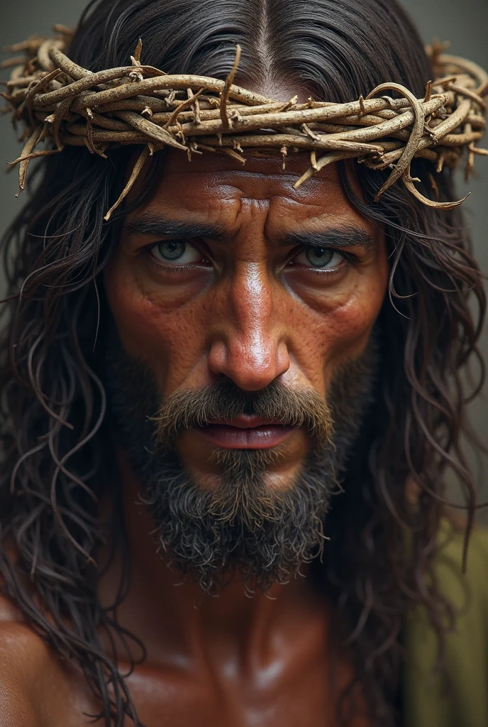 Jesus the Metalist in tattered clothes, A crown of thorns on the head, realisticky pohled, HDR