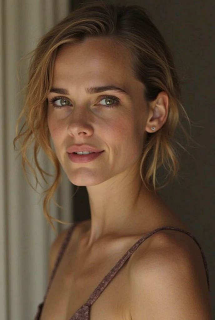 portrait of 1girl n4nna, wearing Sleeveless tunic, looking at viewer, highly detailed, film grain, vogue photoshoot, 35mm photograph, professional, 4k, highly detailed,