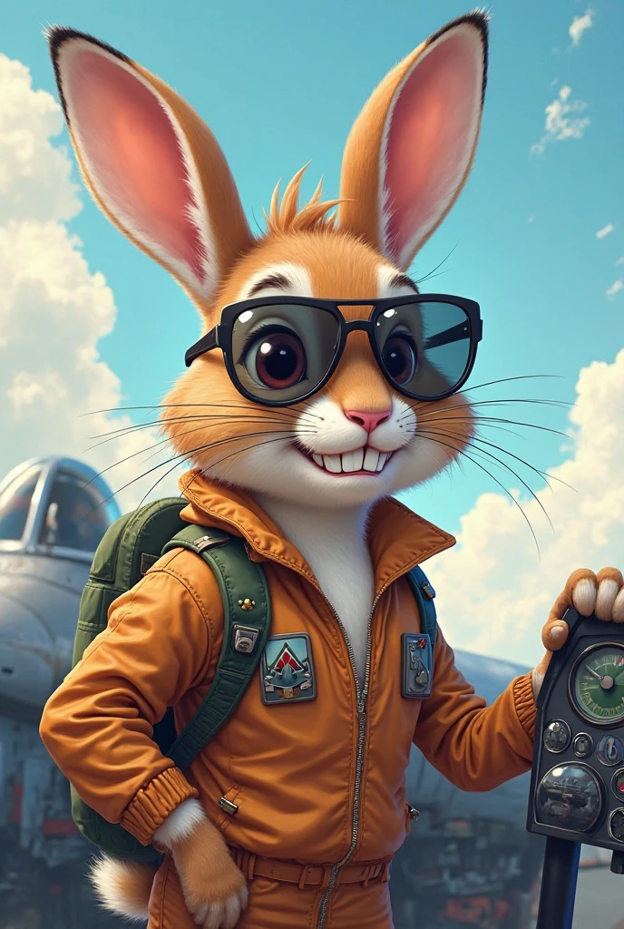 A Disney-style cartoon of a rabbit wearing Maverick top gun clothing ...