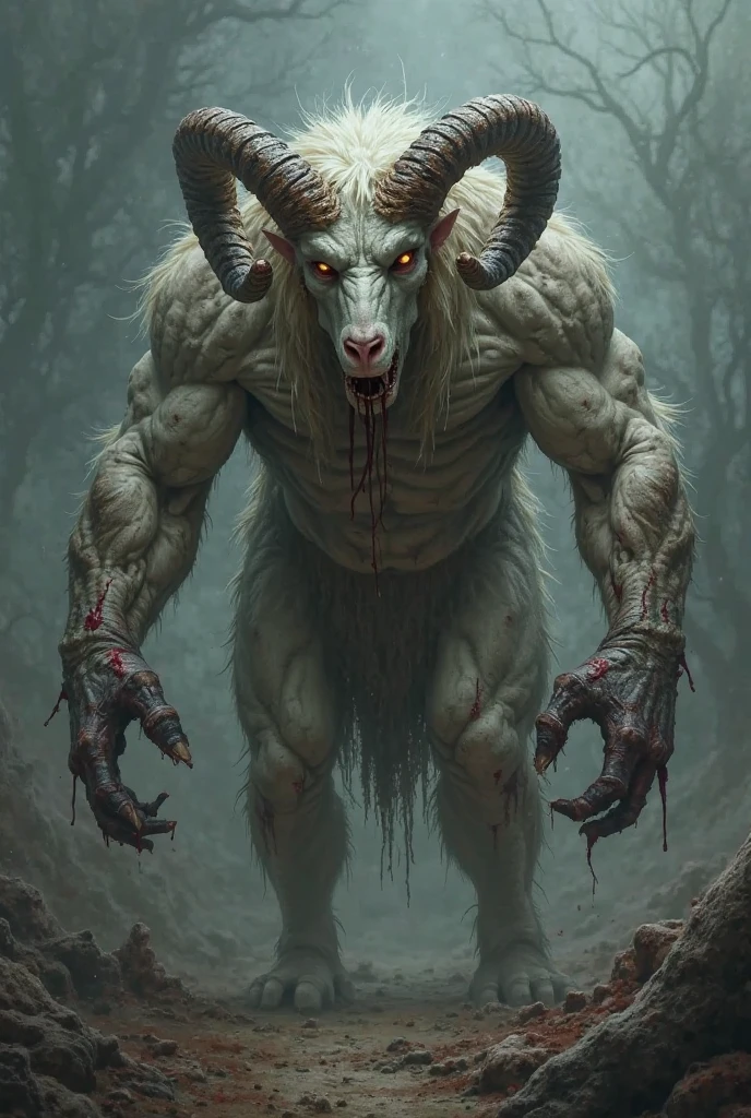 Krampus. solo. Black fur, big gray testicles. Scars in some parts Including the butt. Sweaty. looking at me with an comfortable look, Red eyes. Placid smile. Sweaty, full body image, Taran Fiddler style, medium shading. Giving back. Lying so that their big feets are closer to the camera. Turning back on the image. The butt points towards the image. Background in a night forest. Low light.