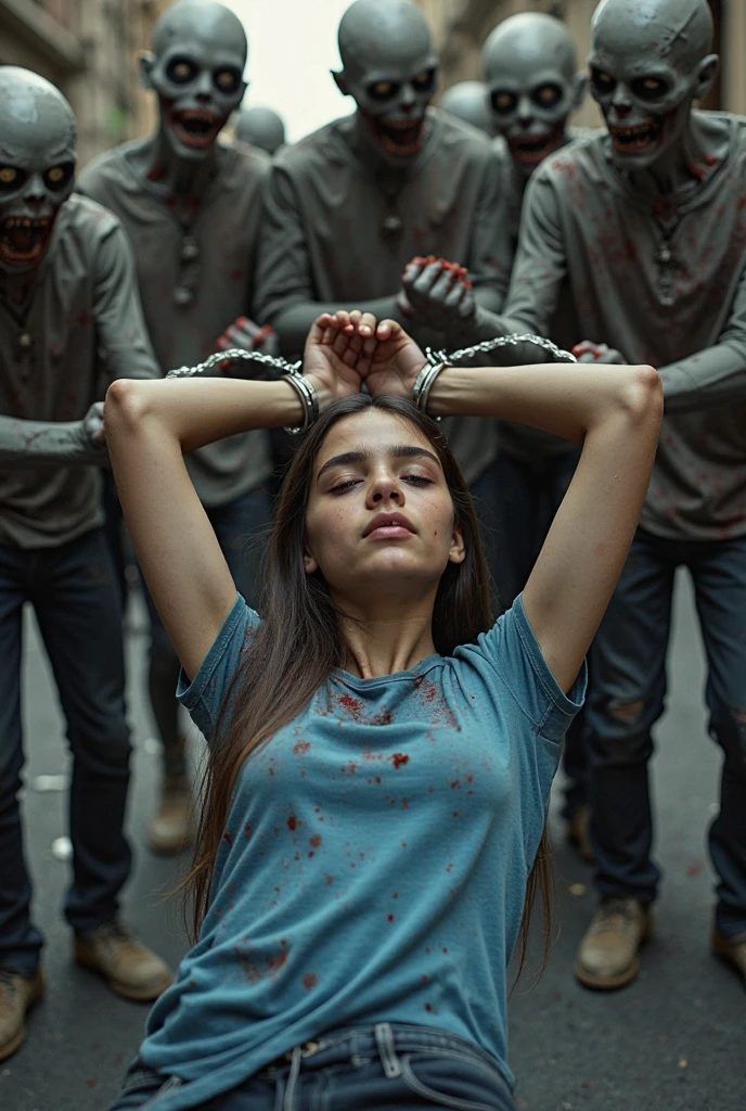 man tightening rope noose around moroccan woman neck, latex pvc bodysuit,16-year-old woman, man putting rope around woman's neck, womanserious expression, woman empty expression, wide-eyed, scared, execution by hanging, gallows
