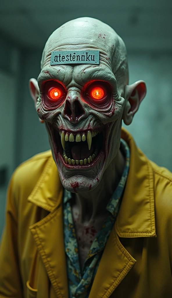 (masterpiece, best quality:1.2), ((RAW photo, Best quality)), (Realistic, photo-realistic:1.2) a evil zombie, blood, hottinig, ((horror, creepy)) , night, ((White eyes)). , angry. ((( Exposed brain))), ((Pale or greenish skin)), wounds, empty eyes, torn clothes, slow movements, guttural noises, aggressive and cannibalistic behavior, skull. Cinematic lighting.