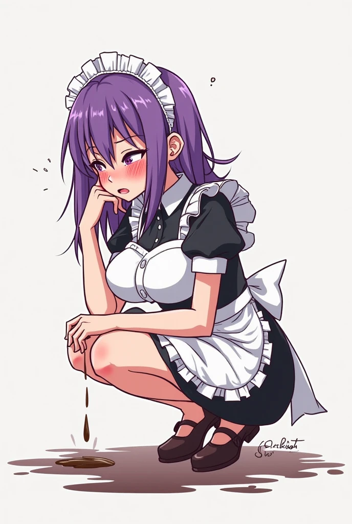 Anime, girl, cute girl, slave, maid, maid uniform, shoes, slave collar, shackles, cold, runny nose, nasal mucus, snot, snot from the nose, handkerchief, you need to sneeze, sneeze yourself, sneeze snot from your nose, desperately want sneeze, cover your nose with your right hand, urinary incontinence, peed, need to pee, pee yourself, pee, pee yourself, cry, really desperately want to pee, scat, diarrhea, crap yourself, need to poop, need to poop, poop in your panties, poop yourself, poop, sneeze, pee and pee yourself: 1.3), desire to sneeze, desire to pee, desire to poop tightly covering the perineum, knees together, feet apart: 1.6), (hand between legs, leaning forward: 1.3), (shaded face, despair, anxiety, sigh, full face flush, embarrassment, looking away: 1.5), (girl can't stand up straight: 1.5), full body, (ultra detailed face, best quality: 1.5), ( from the side), standing, living room, full height. Pee on the floor and pooped on the floor