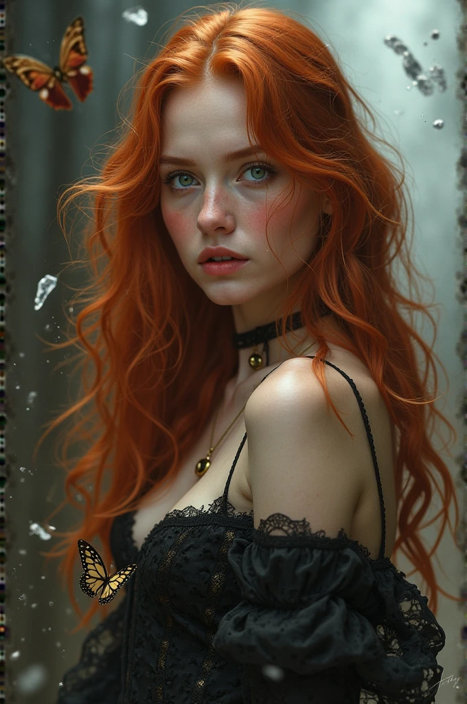 (solo, full body photo:1.3), (action packed:1.3), (haze, fog, mist:1.3), chiaroscuro, best quality, photorealistic, 1woman, (cute), (24yo:1.2), redhead, long ginger hair highly detailed, 1700'S, digital photography, art by artgerm and ruan jia and greg rutkowski surreal painting gold butterfly filigree, broken glass, (masterpiece, sidelighting, finely detailed Fashionable eyes: 1.2) (perfect oval large eyes that gazes at the viewer), beautiful detailed face, blue gorgeous perfect eyes, (blonde hair ponytail), (attractive young woman:1.3), (thick amazing hair), (seductive:1.1), (blushing:1.1)