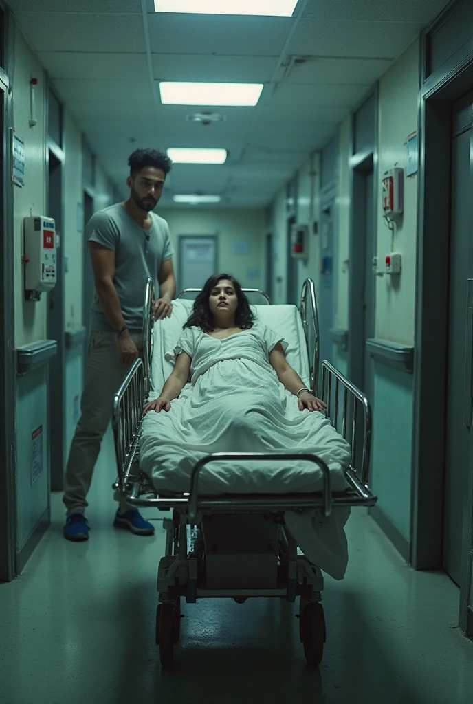 Desi Indian man who kill lady doctor at the night in the room and dead body of lady doctor soaked in too much blood  in bed weapon in his hand 