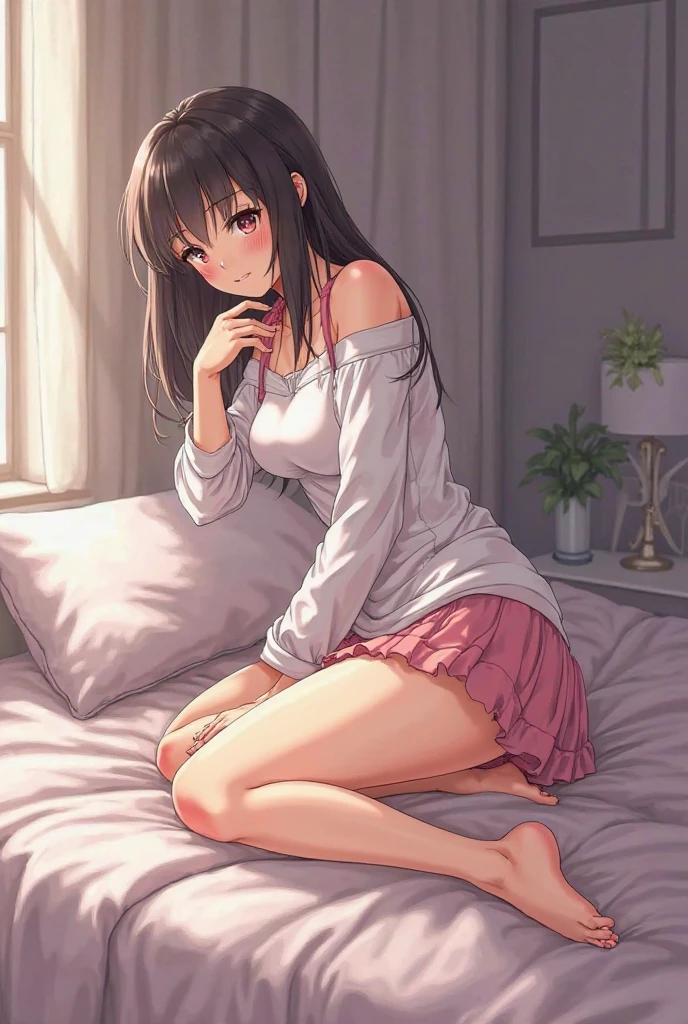 1girl in、22year old、heart-broken、desolate、sitting down on the floor、accurately、Delicately、sad Facial expression、Brown hair、a room、Heart cushion、Anime-like、illustratio