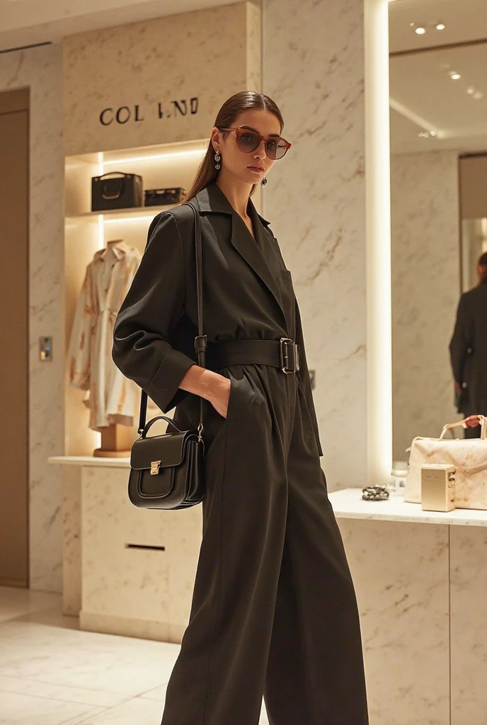 Exchange coat and trousers with a v-neck dress that is very exposing and very sexy, ultra realistic, ultra high-quality