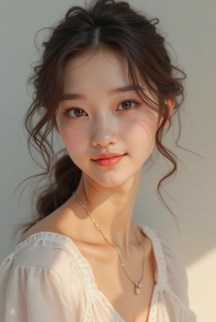 (masterpiece, Highest quality:1.4), Award-winning full-body photography, 8k, 85mm, alone, Beautiful Face,14 Talents、Smiling Kindly、 Cute hairstyle、Cute Necklace、Great style、Cute face like a Japanese idol、Baby Face、Beautiful Eyes、Beautiful clavicle、((((Completely naked:1.9))))、Cute hairstyle、Shapely breasts、Smiling Kindly、Blushing and embarrassed