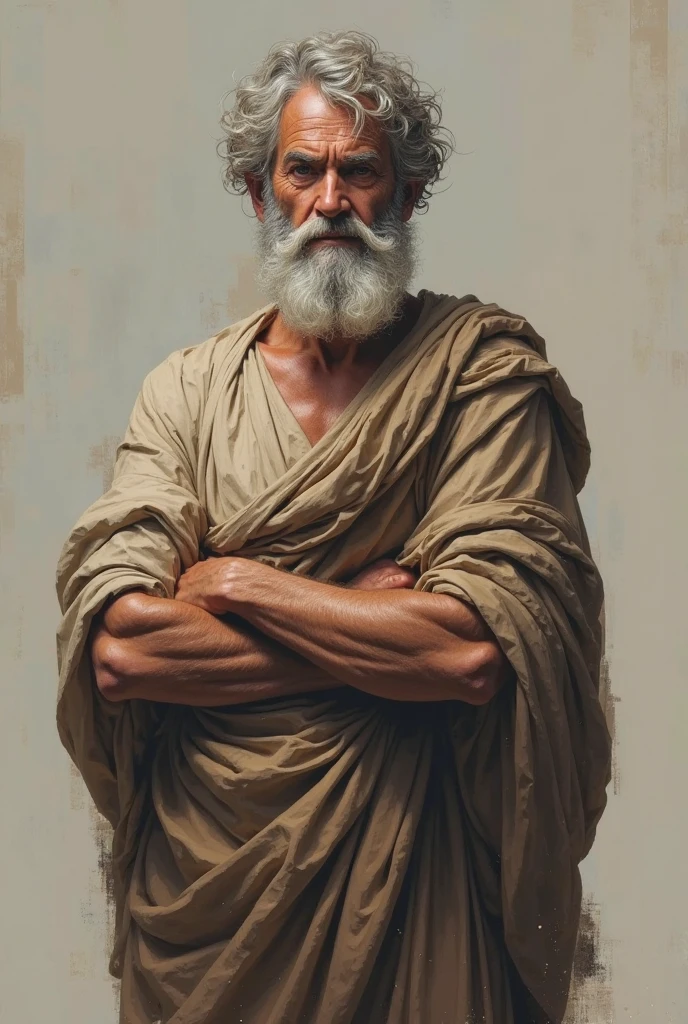 Catholic baroque image of St. John the Baptist, he is a 40-year-old man, skinny man. He has one of his fingers pointing to the sky. He is dressed in a camel skin tunic with his body a little showing, he is holding a staff, his hair is unkempt, he has a big beard. He has a wild appearance but has a serious and quiet look