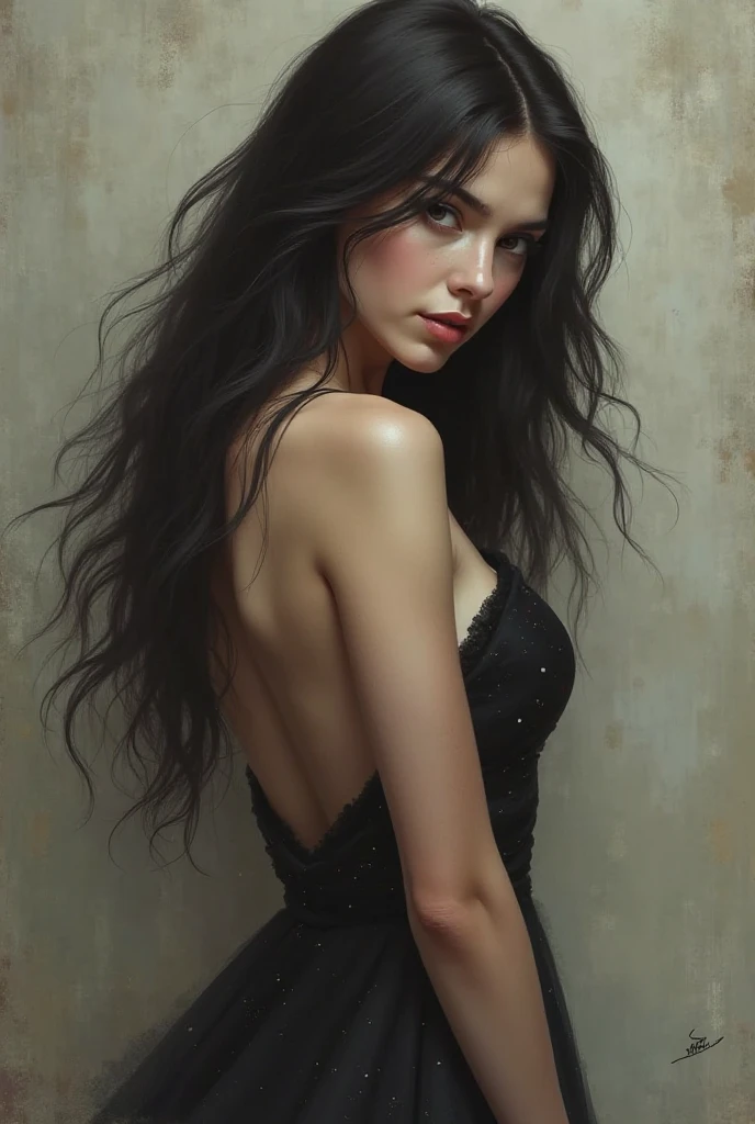 Créez un portrait de Carmilla par Sheridan Le Fanu, femme adolescente, longs cheveux frisés noirs, gothique. Elle porte une chemise de nuit transparente légère blanche laissant apercevoir ses ????????.  Son expression est énigmatique , a blend of seduction, , and predatory hunger, as if she is both inviting and warning against her dark embrace. Small ?????? and deep cleveage. ???????? visibles. 19 ans. Expression sensuelle et timide. ?????? douce