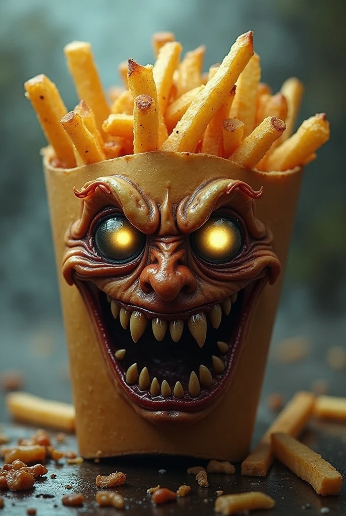 masterpiece, best quality, highres, 8k, RAW photo, Potatoes monsters eating french fries, colorful drawing, doodle_monsters style <lora:bodhor:1>