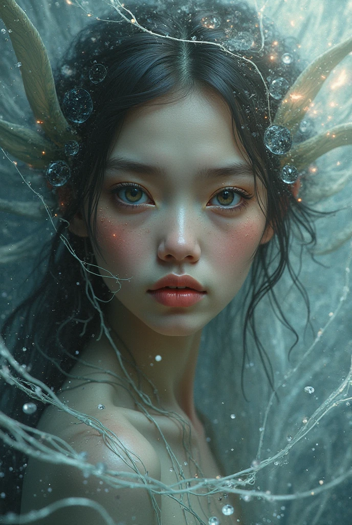 abstract beauty, centered, looking to the camera, approaching perfection, dynamic, Moonlight, Very detailed, Digital paint, art station, Conceptual art, seeds, sharp focus, illustration, Carne art Griffiths and Wadim Kashin