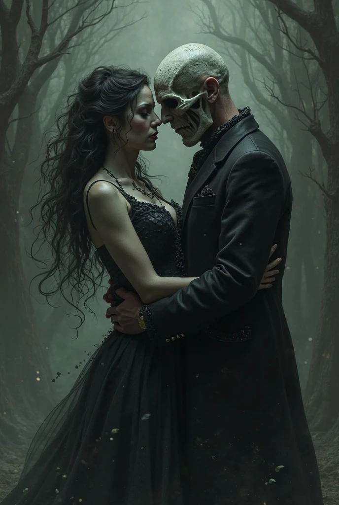 Make a dreamy mysterious horror style image symbolizing the embracement of nature, embrace ancient cults, embrace life and death, symbols