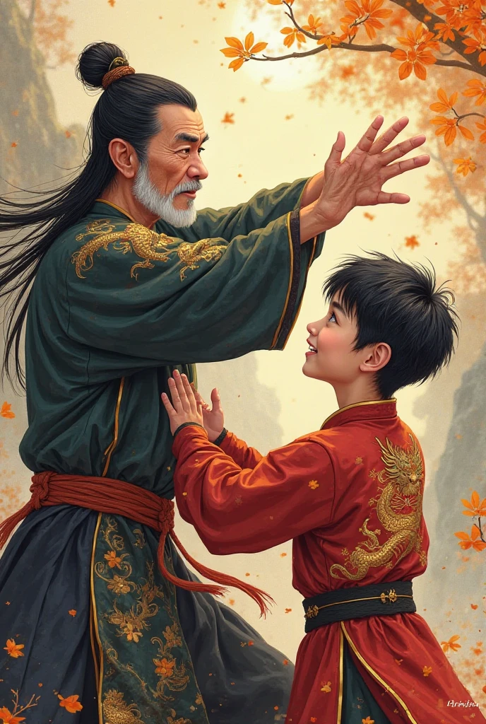 japanese father with angry face throwing a knife at a child, ultra realistic
