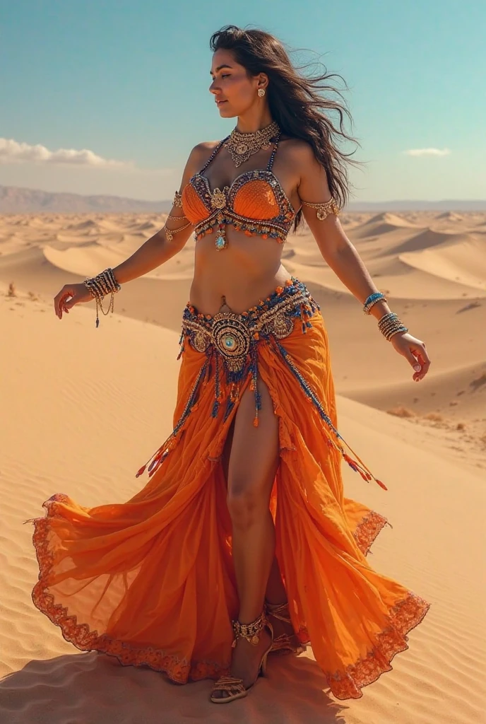 create Mariana Davalos in Full body photography of the most beautiful artwork in the world, a beautiful woman in intricate costume burning in the desert, rainbow colors, ArtStation, CGSociety, complex, high detail, clear focus, dramatic, realistic pictorial art trends Greg Rutkovsky