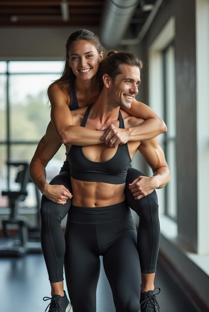 Young woman lifting an older and larger man over her head with just one arm as she stands proudly in the gym. Stunning, gorgeous, dainty, fitness model, slim, (double bicep pose:1.4), arms up, fit, long flowing blonde hair, blue eyes, seductively smiling, flirtatious, abs, Real Life, full body shot, (dressed in short shorts and crop top), (underboob:1.5), (Ultra Realistic:1.4), Photorealism, Photography, 8K UHD, Photo, HDR, Highly Detailed, Sharp Focus, Stunning, Beautiful, (Gorgeous: 1.2), Best Quality 1:1, Ultra Detail: 1.4, Best Shadows, (8k: 1.1), (beautiful detailed face), high contrast, (perfect lighting: 1.2), ((cinematic light)), colorful, hyper-detail, dramatic light, intricate detail, photograph by arny freytag, glamorous, (realistic, photo-realistic:1.37),(8k, RAW photo, best quality, masterpiece:1.2), victory pose, strong