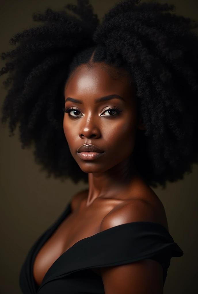 965 / 5.000
Create a hyper-realistic photo of a (((black woman))) with black hair, shown from the bust up, with her entire upper body fully visible within the frame. Her hair should be extremely voluminous, well-groomed and perfectly styled, emphasizing her fullness and health. Make sure the woman is portrayed with a clear and natural expression. The background should be (((completely black))), such as a studio backdrop or transparent, with no details or distractions, just a smooth white surface. Use soft, flattering lighting to highlight the texture and shine of her hair and skin. The photo should be ultra-photorealistic, crystal clear, 8K UHD, with fine detail and a high-quality polished finish. Make sure the entire image is sharp and in focus, with no blur or softness. Use the lens wide open for maximum sharpness and ensure that every detail in the image is perfectly clear and in focus.