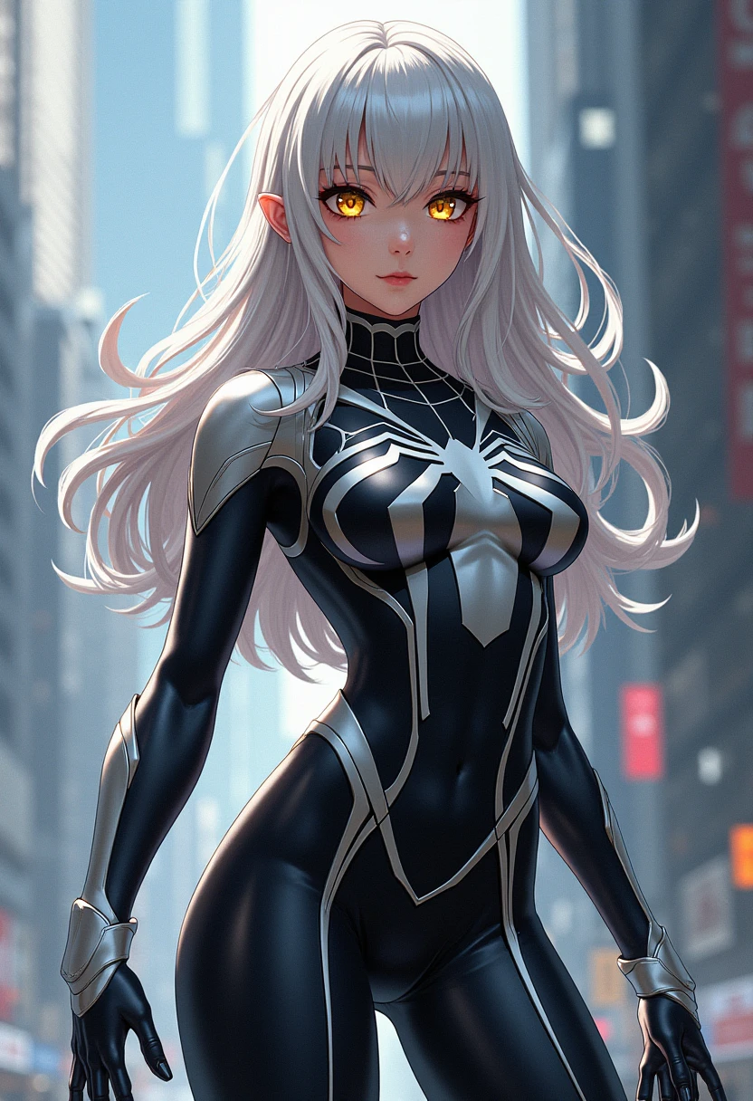 (1girl in:1.3), 独奏, (((extra detailed face)))), ((extremely detailed eye and face)))), beautiful finely detailed eyes, Body parts__, Official Art, 统一 8k 壁纸, ultra-detailliert, Beautiful and beautiful, Beautiful fece, ​masterpiece, top-quality, original, ​masterpiece, ultra fine photos, top-quality, 超A high resolution, Realistic realism, sunlights, portrait of a full body, Amazing beauty, Dynamic poses, delicated face, vibrant eyes, (from the front side), She suits Spider-Man、Red and black color scheme、arachnid、very detailed city roof background、On the rooftop、overlooking a city、A detailed face、Detailed complex busy background、Messy and gorgeous milky white、highlydetailed skin、realistic skin detail、Visible Pore、clear focus、Volumetric fog、8k UHD、Digital SLR、hightquality、film grains、fair white skin、photorealisim、Lomography、Futuristic dystopian megalopolis、 semi transparent､Fight two female combatants､Female combatant wears a variety of leotards