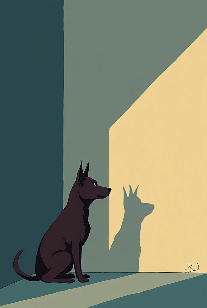 "Dog in a shady corner in the shape of a home"
Description: A stray dog sitting in a corner casts a shadow in the shape of a house, symbolizing your desire to have a home.
Message: "Give me a home, I'll give you love".
Technique: Flat silhouette with contrasting shadows.
COLORS: Cool tones for the background and warm for the shade of the home.