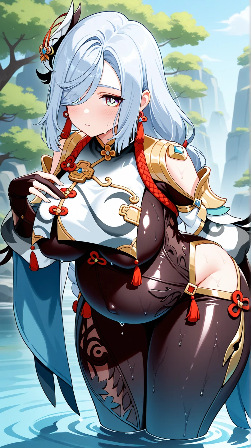 Shenhe \(genshin impact\), genshin impact ,big breasts, sexy, mountains, thick thighs, hot, wide hips, wet, curvy,naughty, horny, body stockings, hip vent,