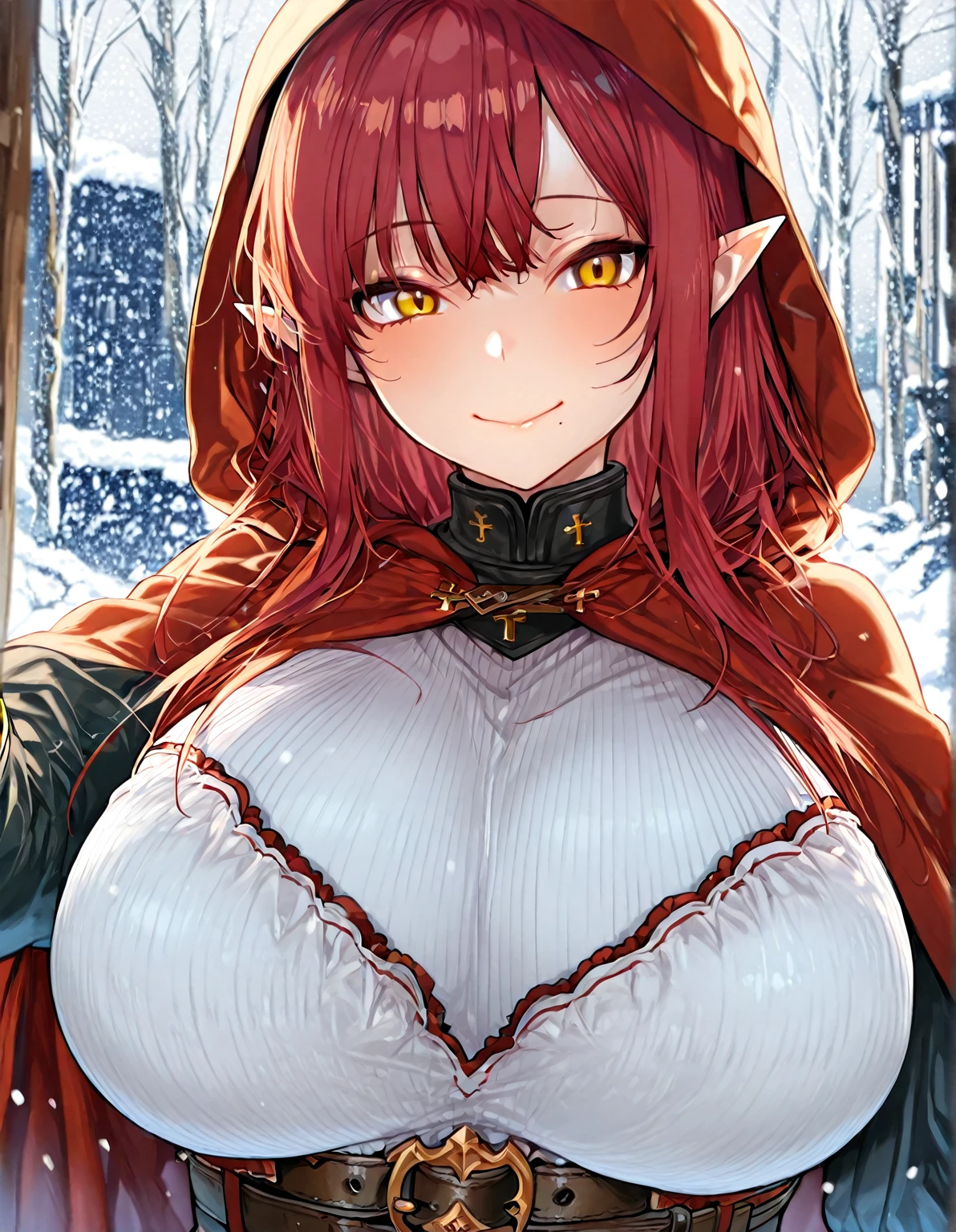 Little Red Riding Hood whit big boobs lifting showing her tits in the wood nsfw