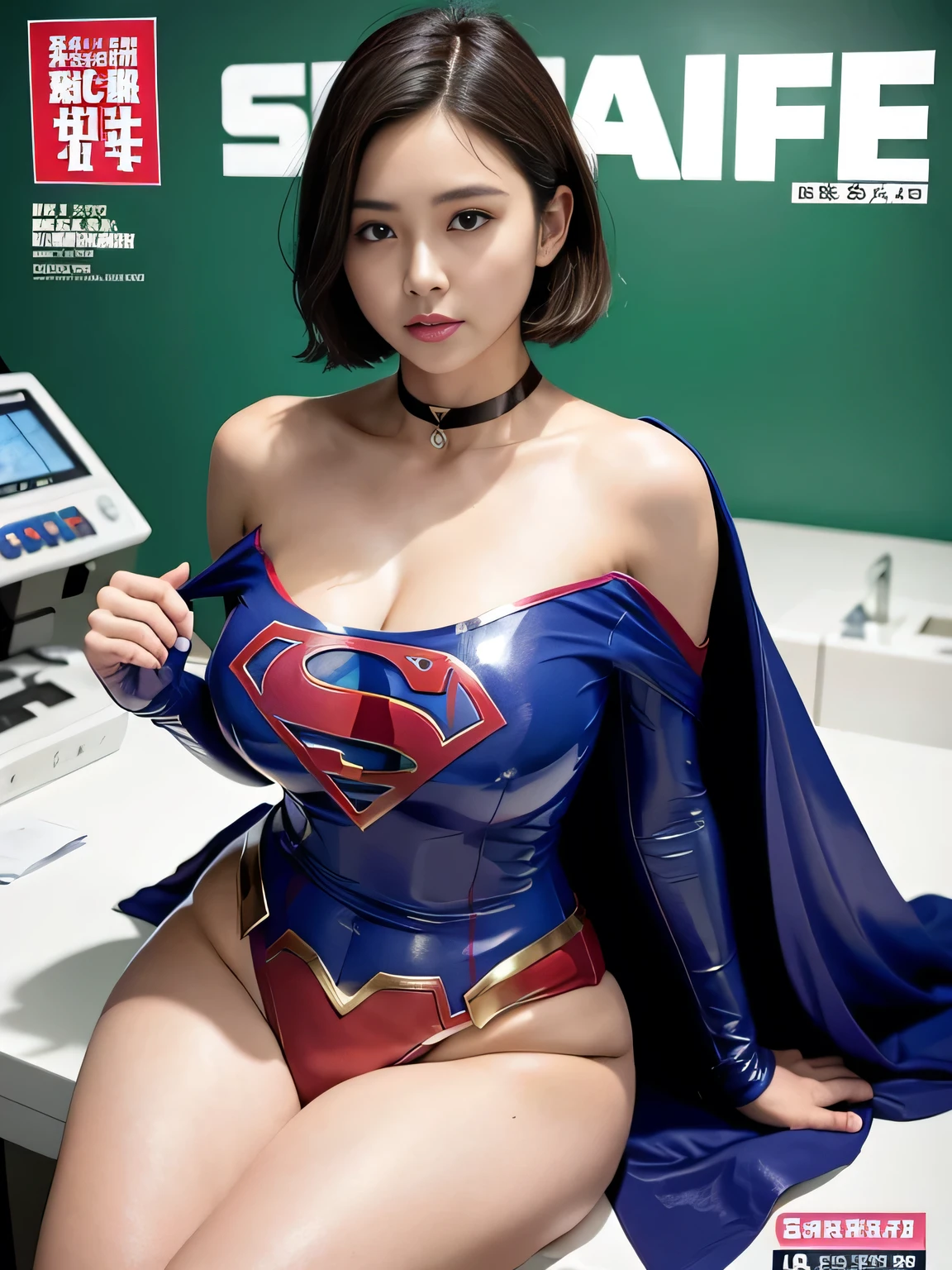 masterpiece、Rubber Supergirl Costume、Short Hair、On the treatment table in the examination room、Crisis situation、Big and ample breasts、looking at the camera、Shiny、Off the shoulder、choker、Long sleeve、exy poses to seduce、Sweaty skin、Model body type、Alluring、charm、Enchanting、Abused、test subject、victim、Wild、Photorealistic、latex、Expose your belly、athlete、High leg leotard、Photo magazine cover、Cape、gorgeous cleavage、barefoot、wallpaper for pc、