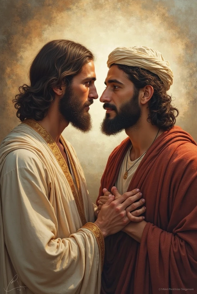 Judas betraying Jesus with a kiss on the cheek in biblical times --auto --s2