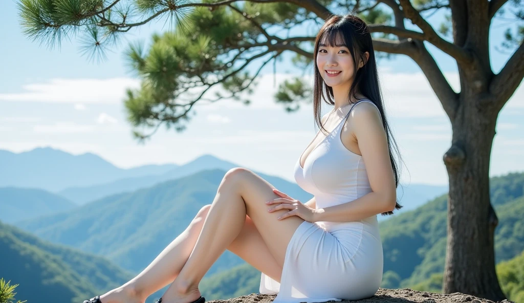 ((best quality, 8k, masterpiece :1.3)),(Practical, lifelike:1.4), original photo, high resolution,lie， Beautiful woman，Have a perfect body :1.4, ((Large Breasts:1.6)),No，(((Apron showing through naked body)))、In the woods、Side milk，Full body photography，Smile，character-centered，Long-distance shooting，180 degree angle shooting，Side view shooting，Looking at the camera，